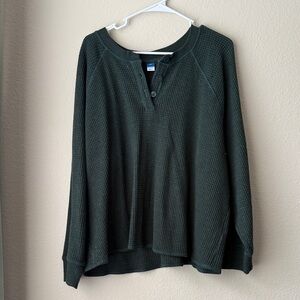 Old Navy Dark Green Waffle Knit Henley Pullover